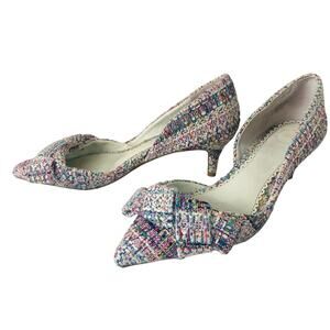 1901 Size 7M Pastel Tweed Plaid Bow Kitten Heel Pumps Pointed Toe Twee Coquette